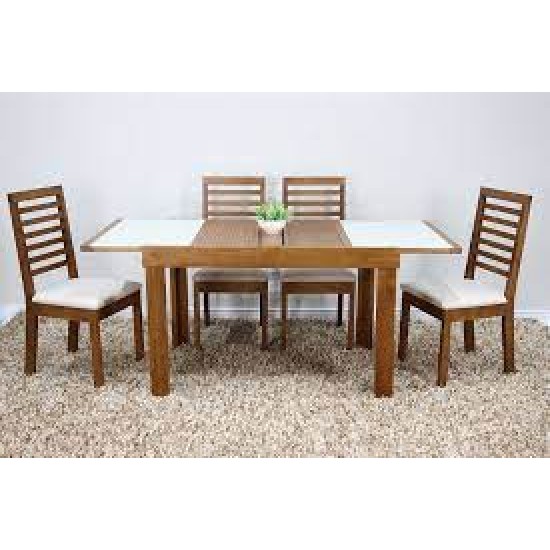 CONJUNTO MESA LIRIO PINHÃO VIDRO FENDI C/4 CADEIRAS CAMELIA